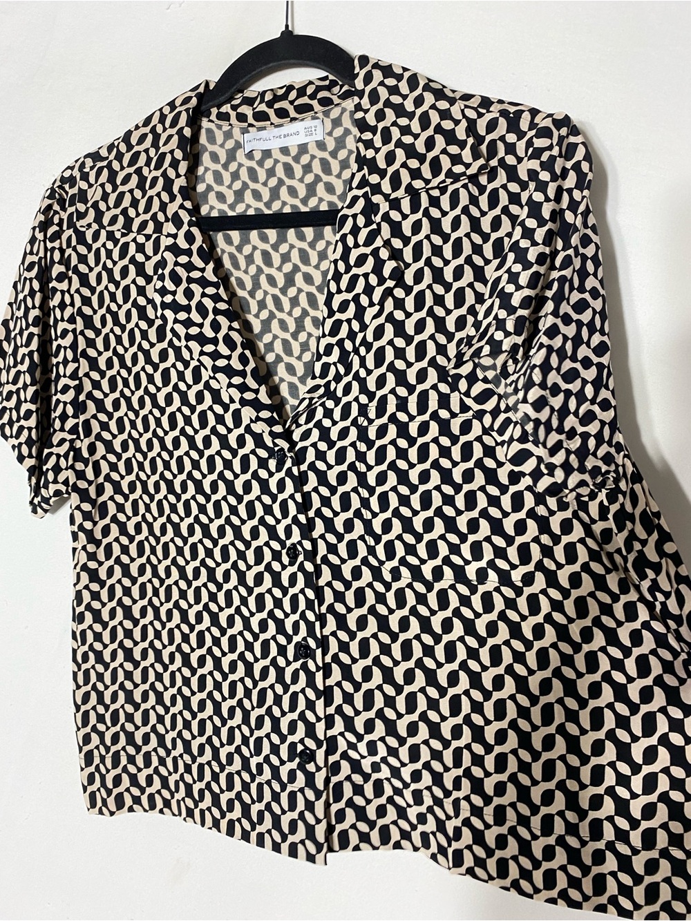 Faithfull the Brand Black & Beige Geometric Short Sleeve Button Down - Picture 7 of 15
